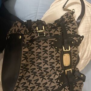 Michael Kors Monogram Black and Tan Shoulder Bag